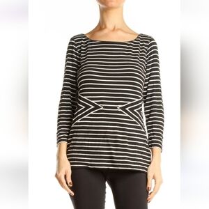 WHBM  Striped Peplum Top | Flattering Fit | 3/4 Sleeve Scoop Neck Top